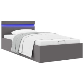 Cama canapé hidráulica con LED cuero sintético gris 90x200