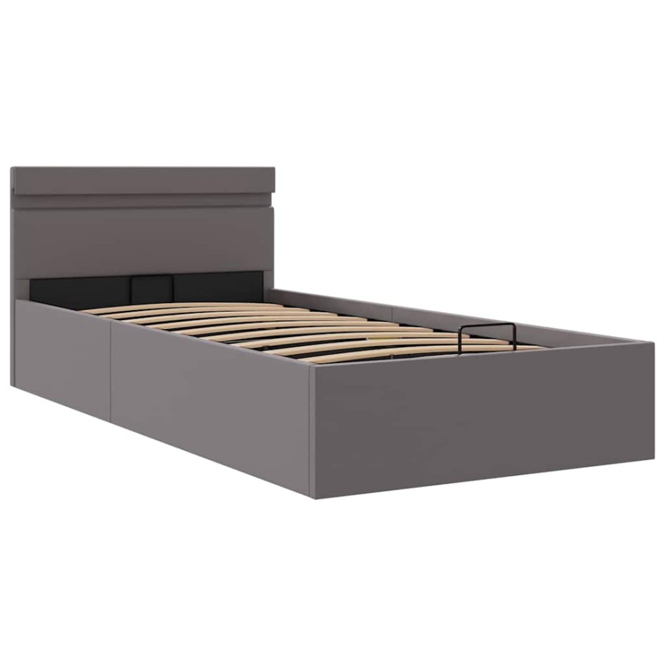 Cama canapé hidráulica con LED cuero sintético gris 90x200