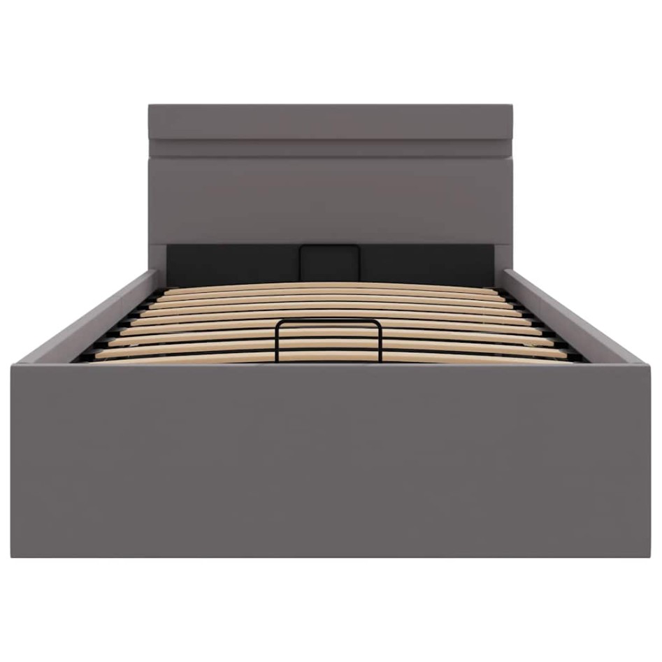 Cama canapé hidráulica con LED cuero sintético gris 90x200