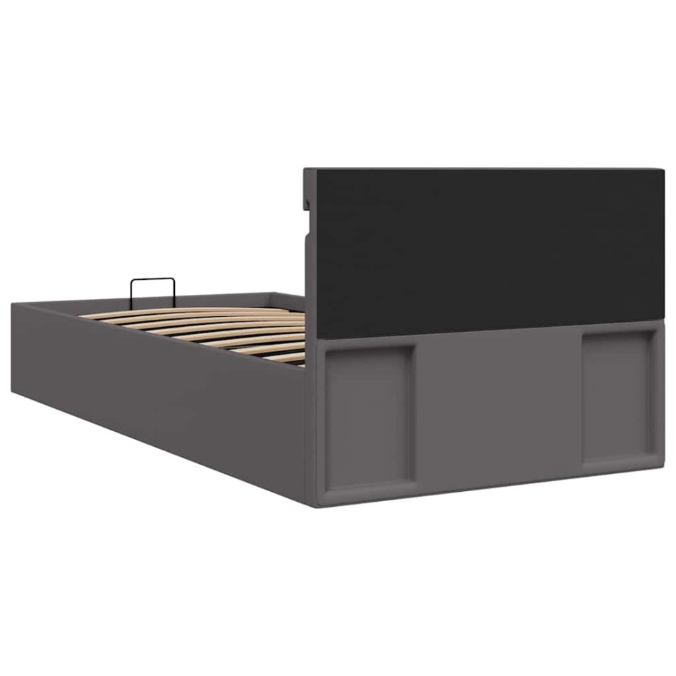 Cama canapé hidráulica con LED cuero sintético gris 90x200