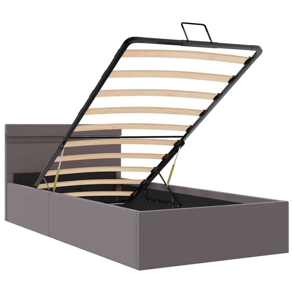 Cama canapé hidráulica con LED cuero sintético gris 90x200