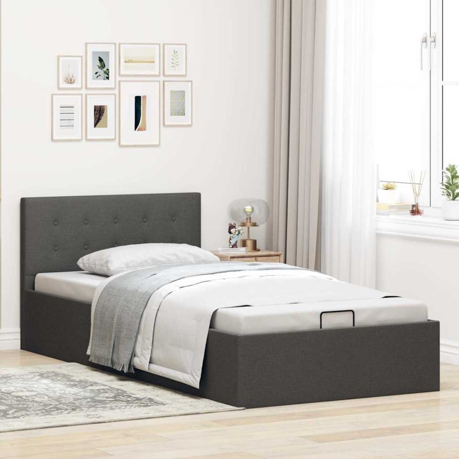 Cama canapé hidráulica almacenaje tela gris oscuro 100x200