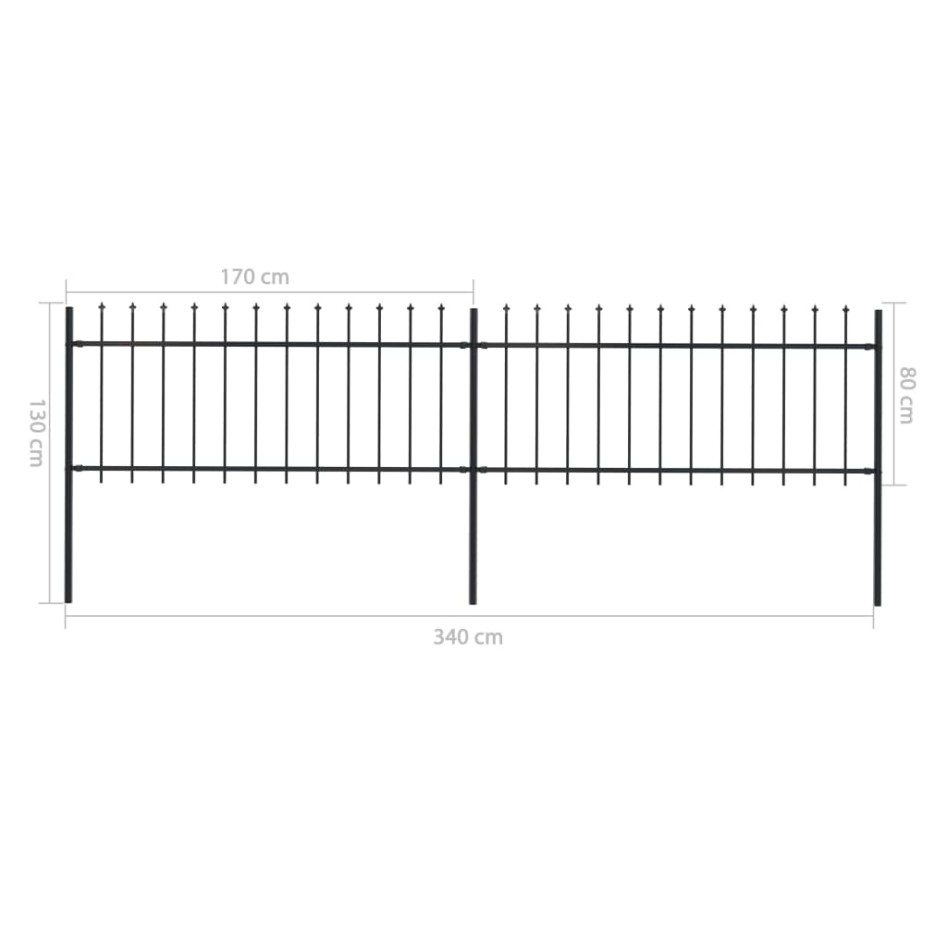 Valla de jardín con puntas de lanza acero negro 3,4x0,8