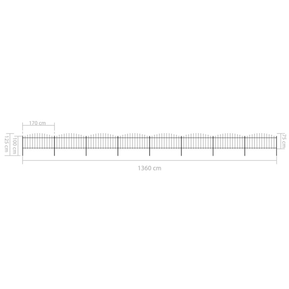 Valla de jardín con punta de lanza acero negro