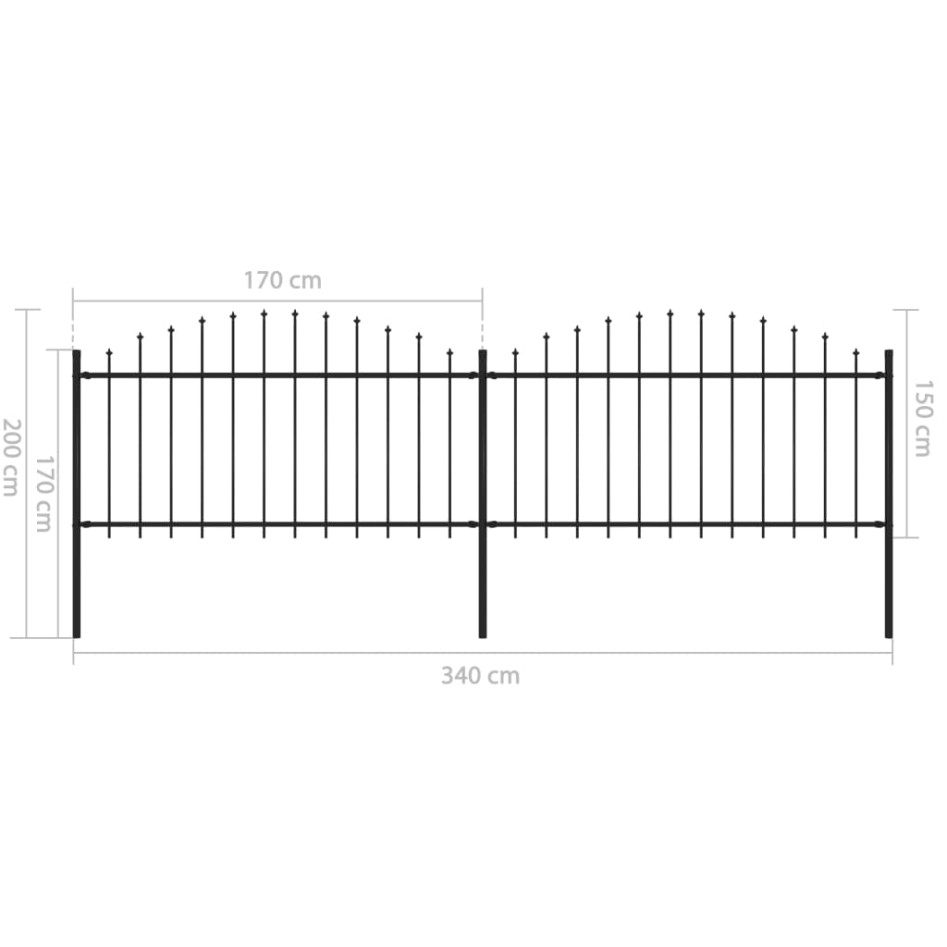 Valla de jardín con puntas de lanza acero negro