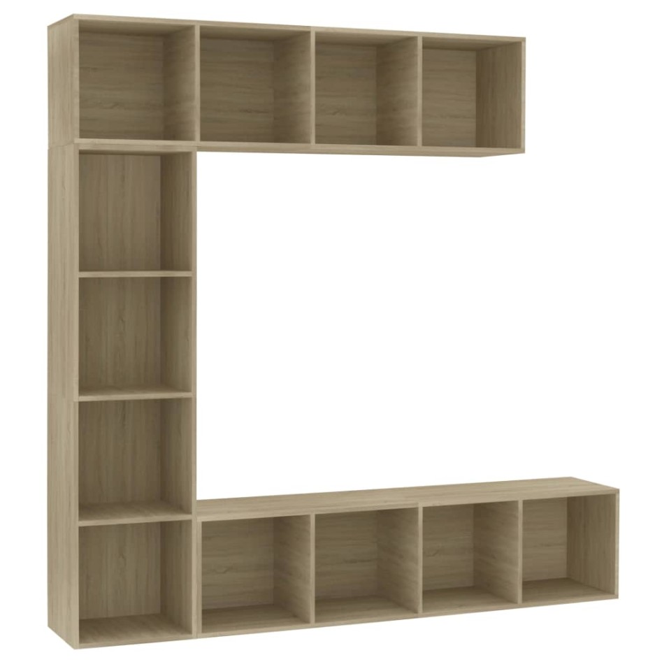 Mueble de TV y librería 3 piezas roble Sonoma 180x30x180