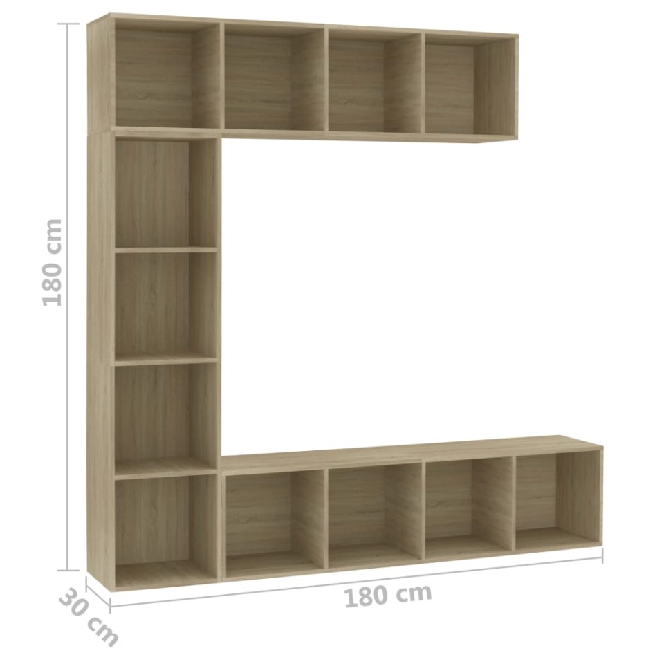 Mueble de TV y librería 3 piezas roble Sonoma 180x30x180