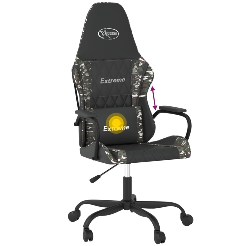 Silla gaming de masaje cuero sintético negro y