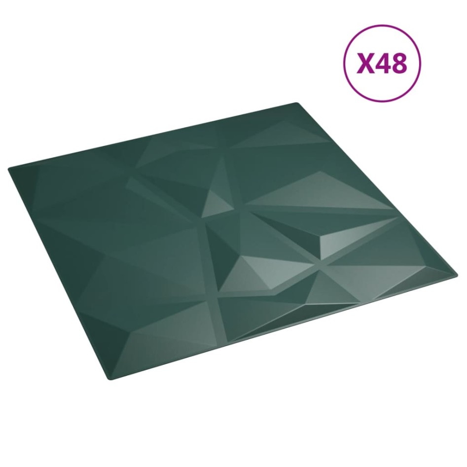Paneles de pared 48 uds XPS diamante verde 50x50 cm 12