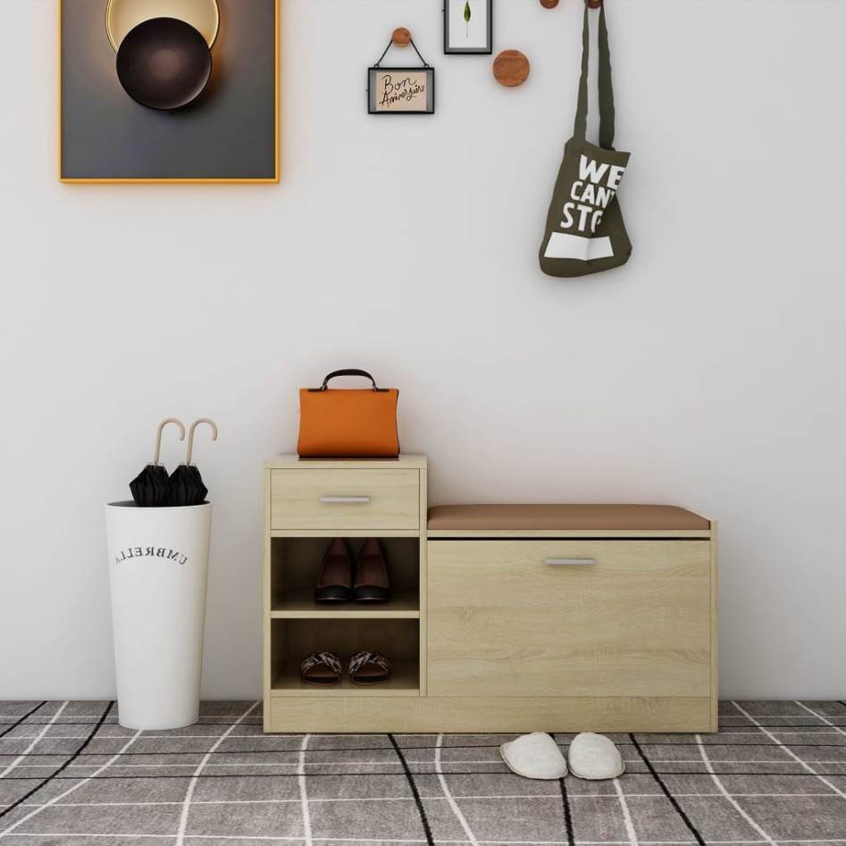 Banco zapatero madera de ingeniería roble Sonoma 94,5x31x57
