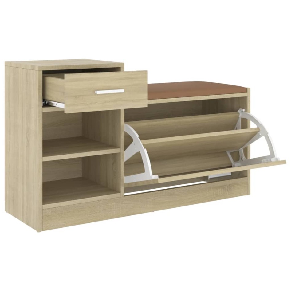 Banco zapatero madera de ingeniería roble Sonoma 94,5x31x57