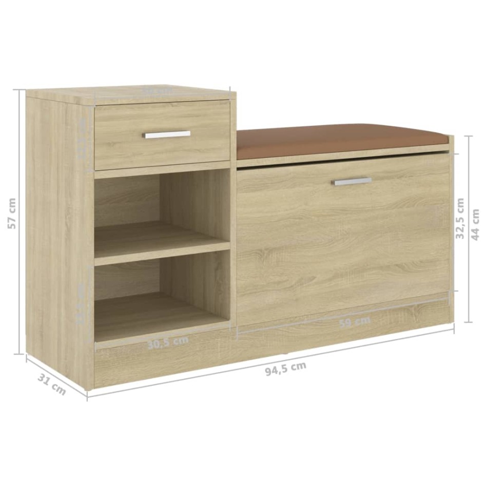 Banco zapatero madera de ingeniería roble Sonoma 94,5x31x57