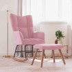 Silla mecedora con reposapiés terciopelo rosa