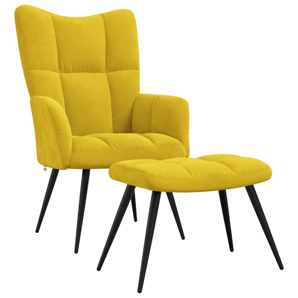 Sillón de relax con taburete terciopelo amarillo