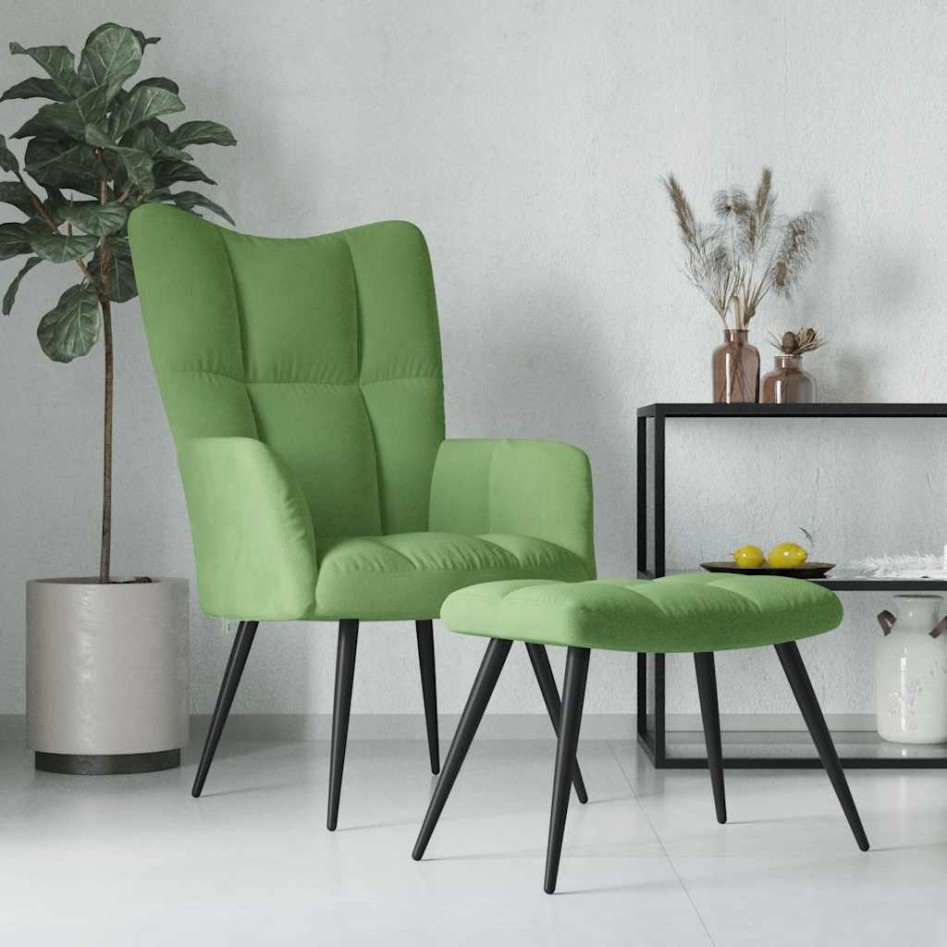 Sillón de relax con taburete terciopelo verde