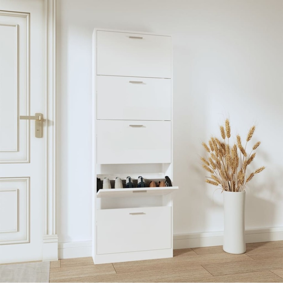 Mueble zapatero madera contrachapada blanco brillo 59x17x169