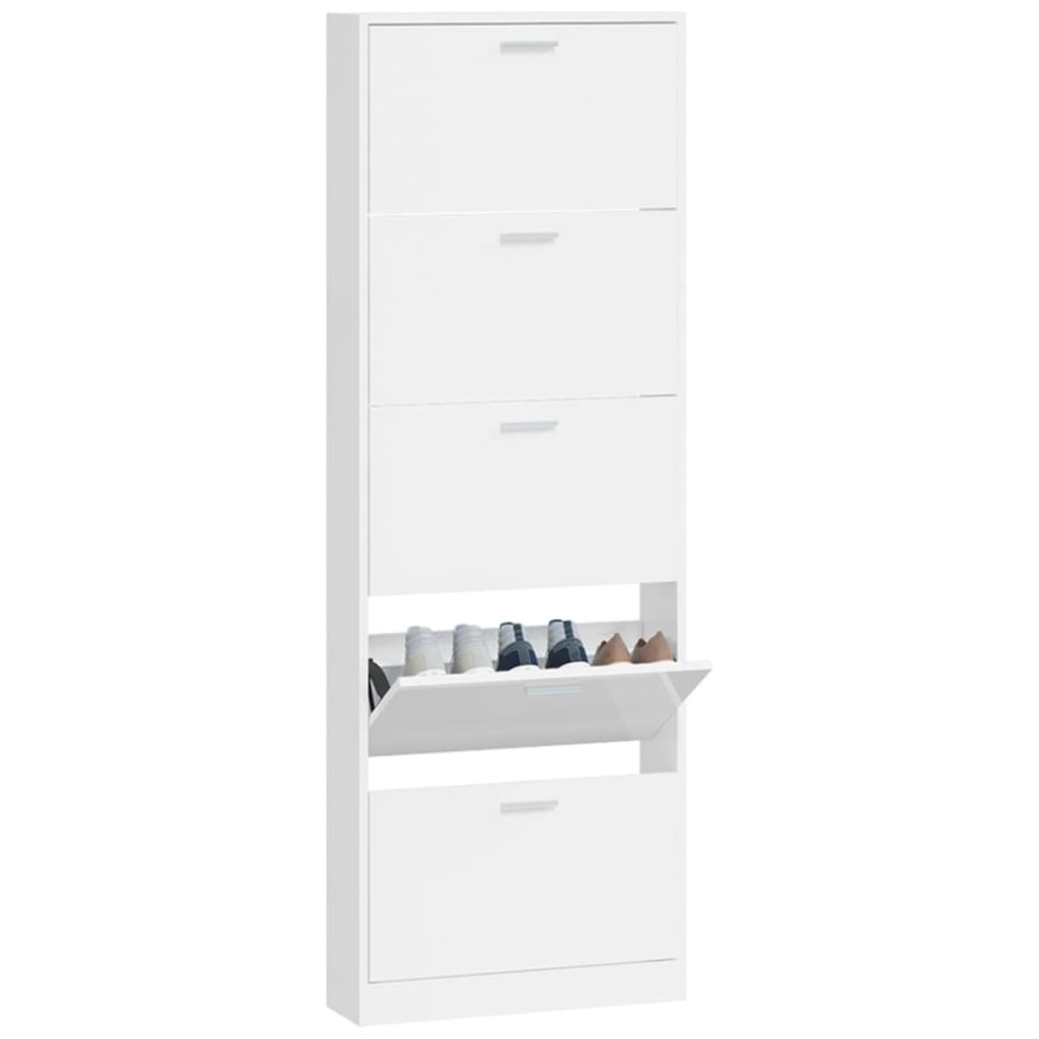 Mueble zapatero madera contrachapada blanco brillo 59x17x169