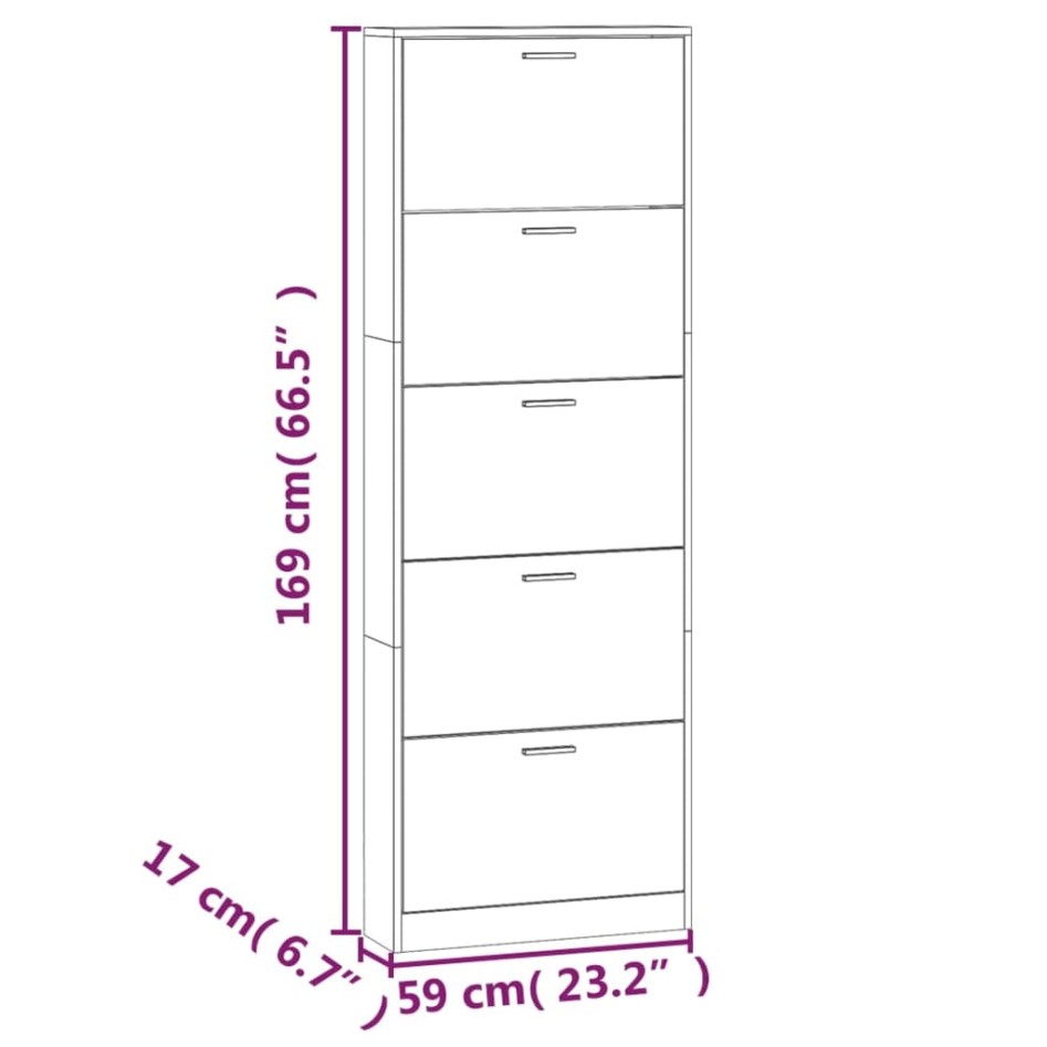 Mueble zapatero madera contrachapada blanco brillo 59x17x169