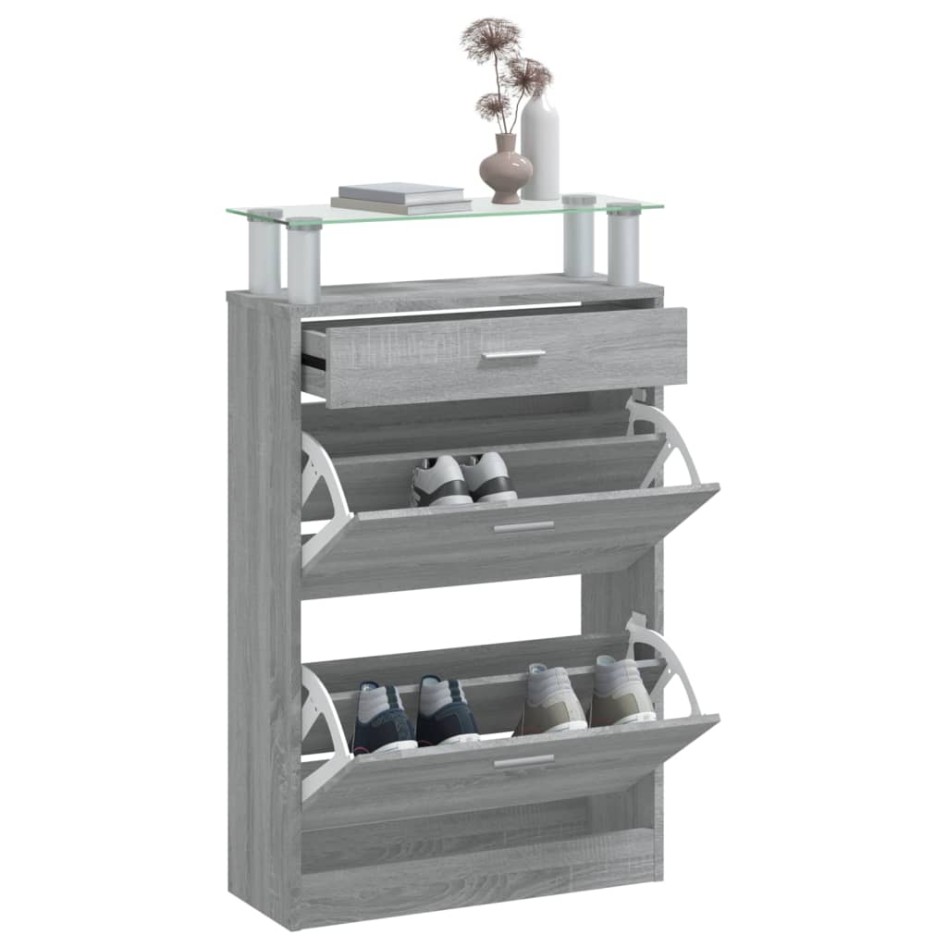 Mueble zapatero madera contrachapada gris Sonoma 63x24x104