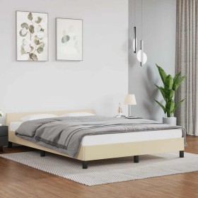 Estructura de cama con cabecero sin colchón crema 140x200