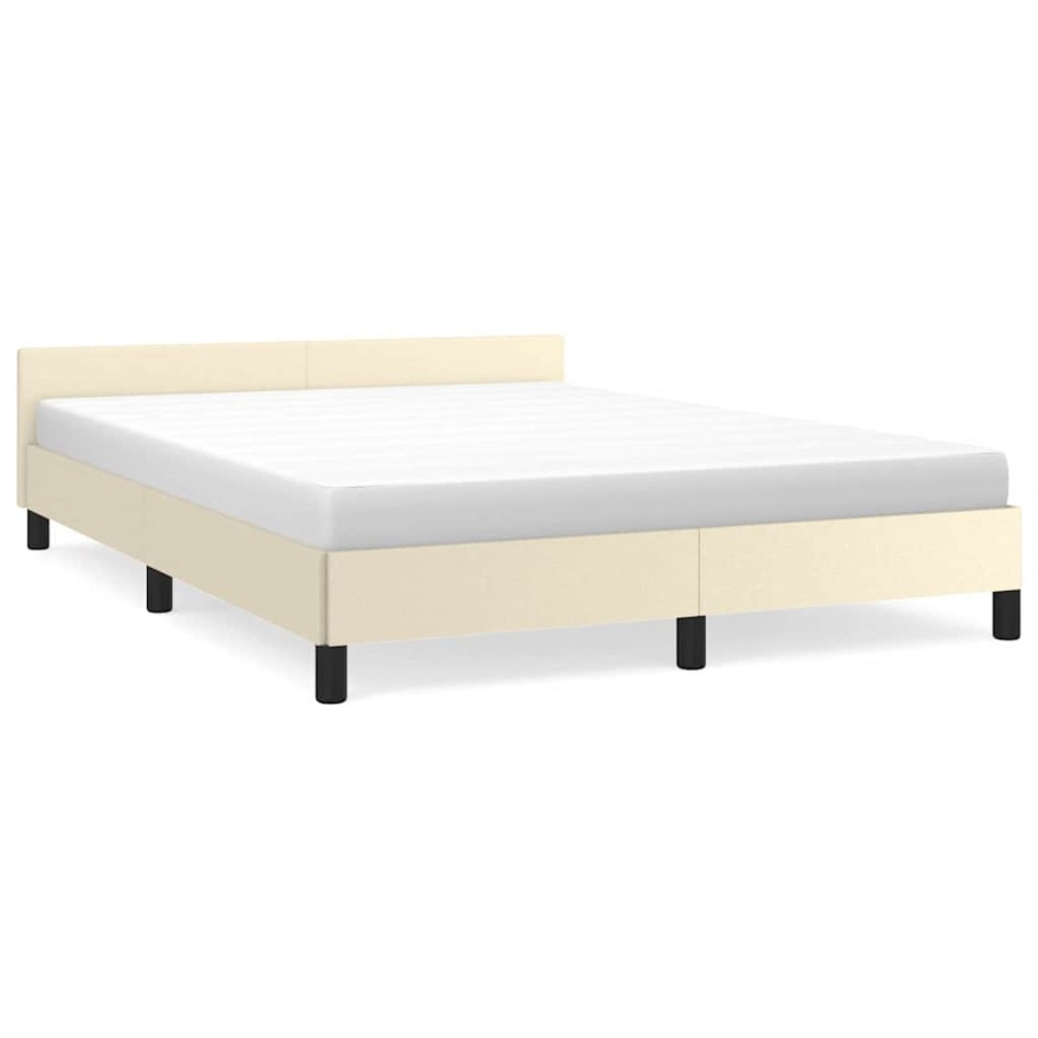 Estructura de cama con cabecero sin colchón crema 140x200
