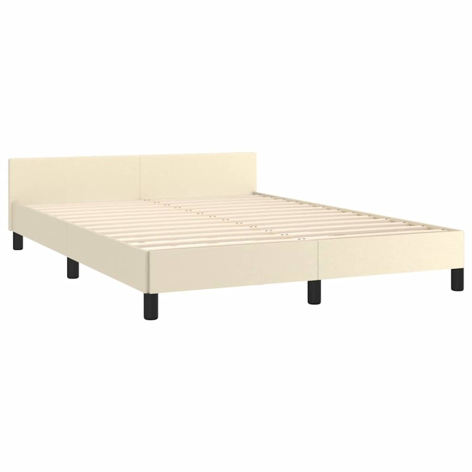 Estructura de cama con cabecero sin colchón crema 140x200