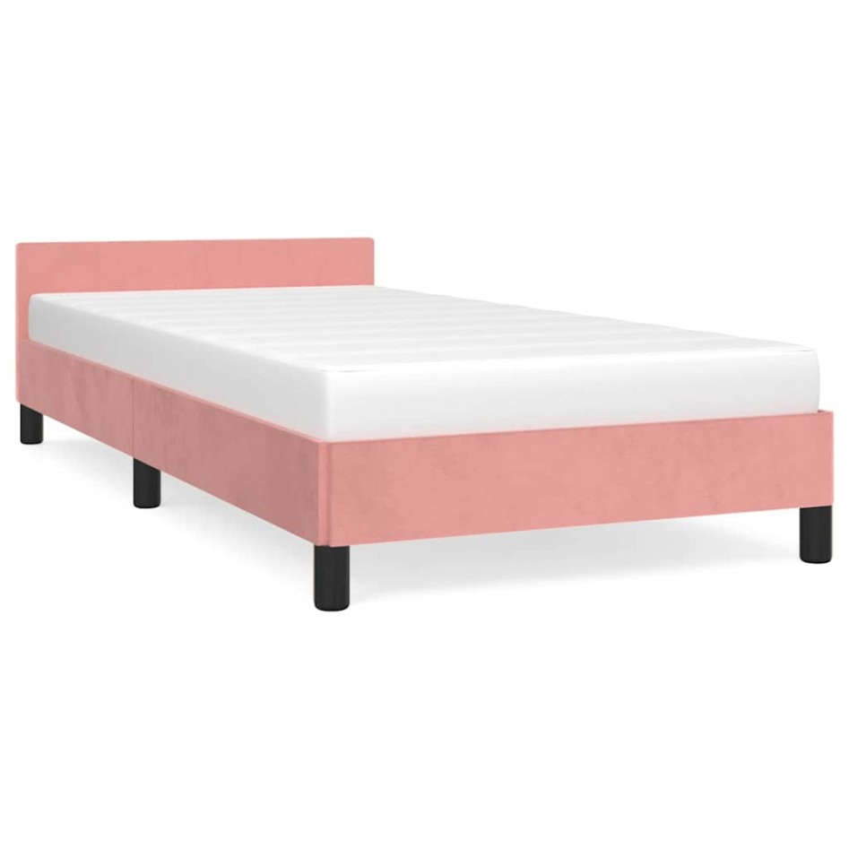 Cama con cabecero sin colchón terciopelo rosa 90x190