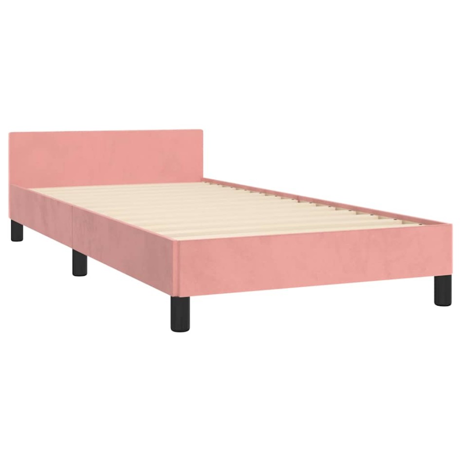 Cama con cabecero sin colchón terciopelo rosa 90x190