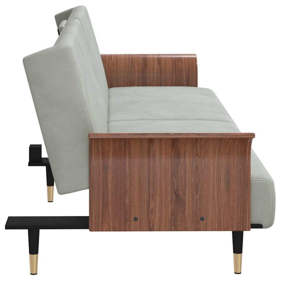 Sofá cama con portavasos terciopelo gris