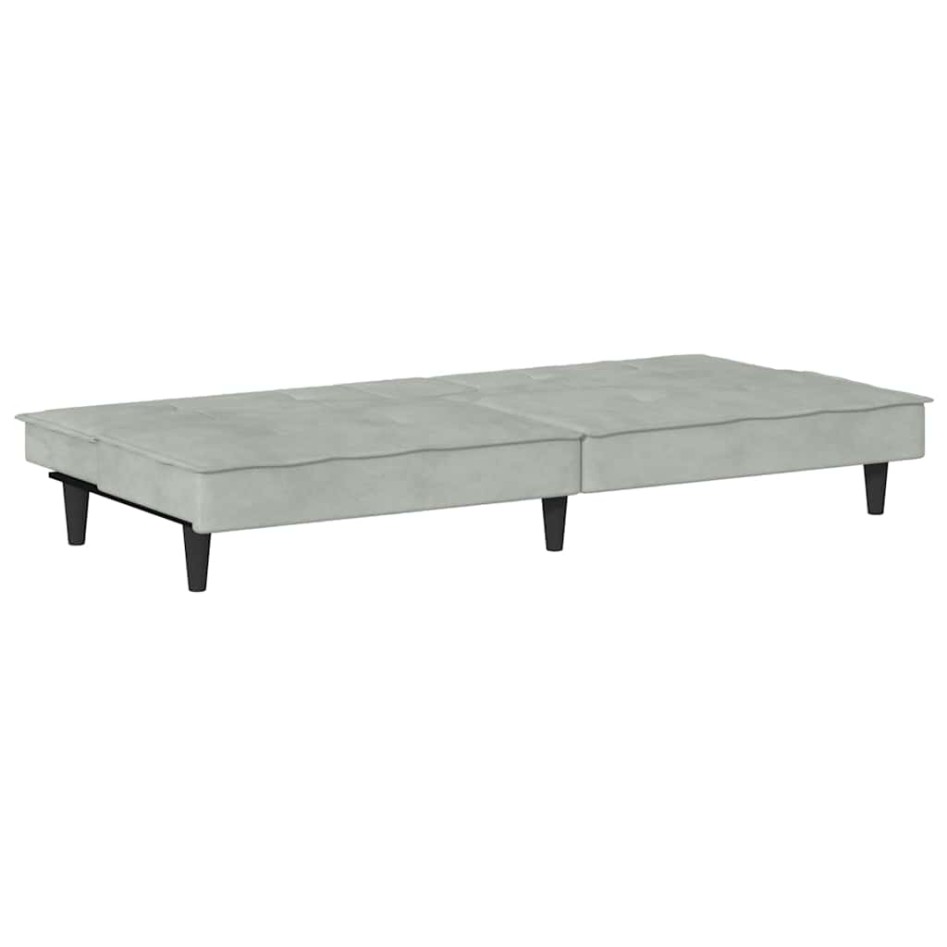 Sofá cama con portavasos terciopelo gris