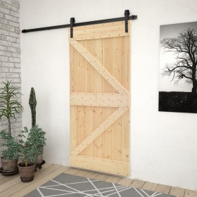 Puerta corredera con herrajes madera maciza de pino 80x210