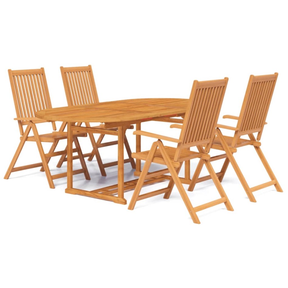 Juego de comedor de jardín 5 piezas madera maciza de
