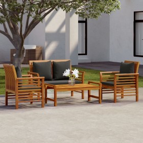 Set de muebles de jardín 4 pzs y cojines madera maciza