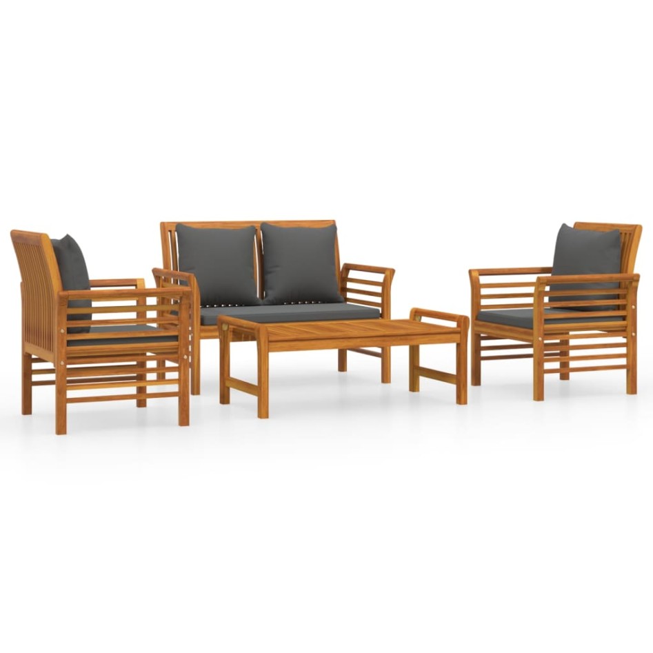 Set de muebles de jardín 4 pzs y cojines madera maciza