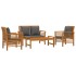 Set de muebles de jardín 4 pzs y cojines madera maciza