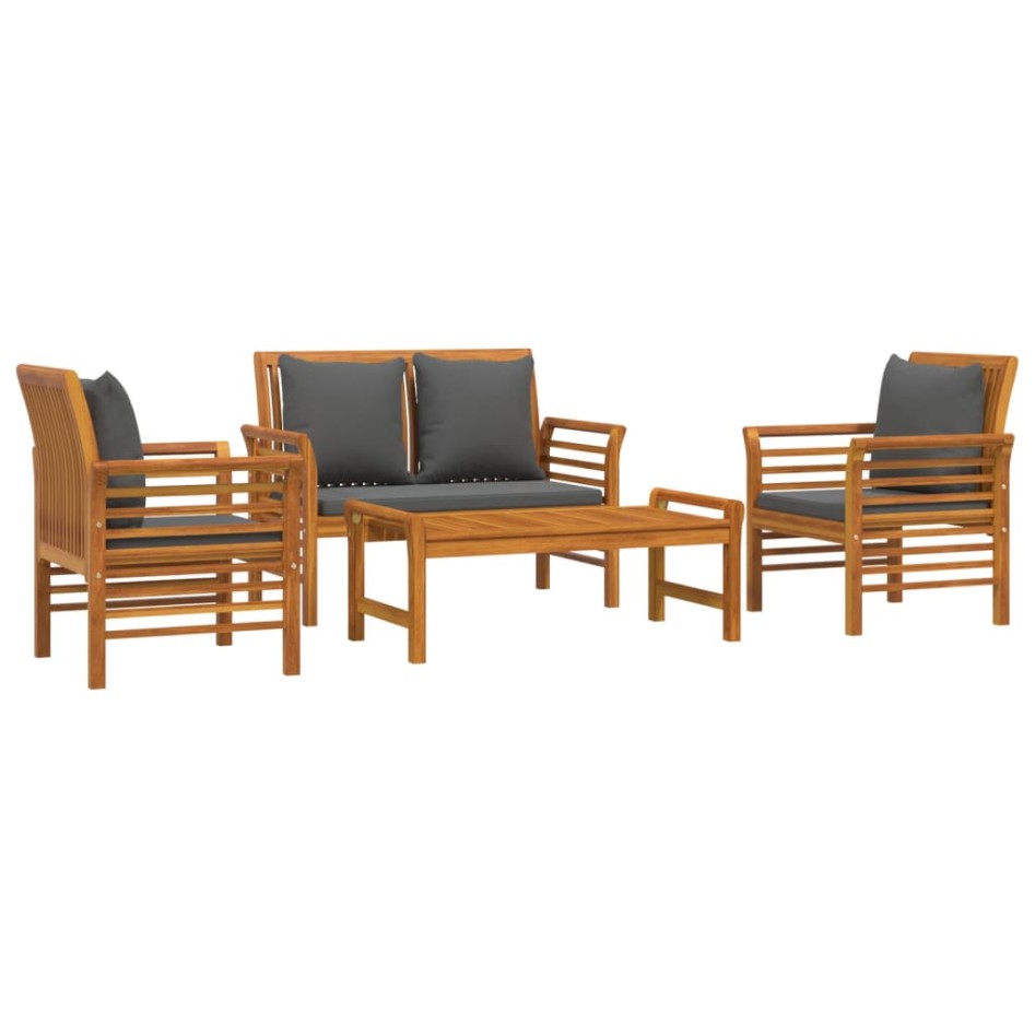 Set de muebles de jardín 4 pzs y cojines madera maciza