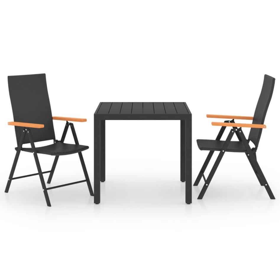 Juego de comedor para jardín 3 piezas negro y
