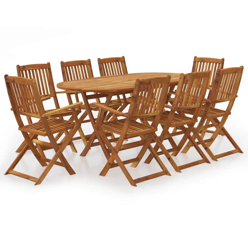 Set comedor de jardín plegable 9 piezas madera maciza de