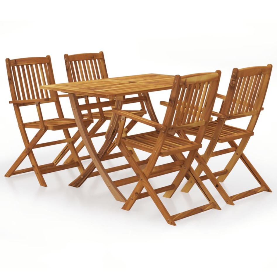 Set comedor de jardín plegable 5 piezas madera maciza de