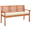 Banco de jardín 3 plazas y cojín madera maciza eucalipto 150 cm