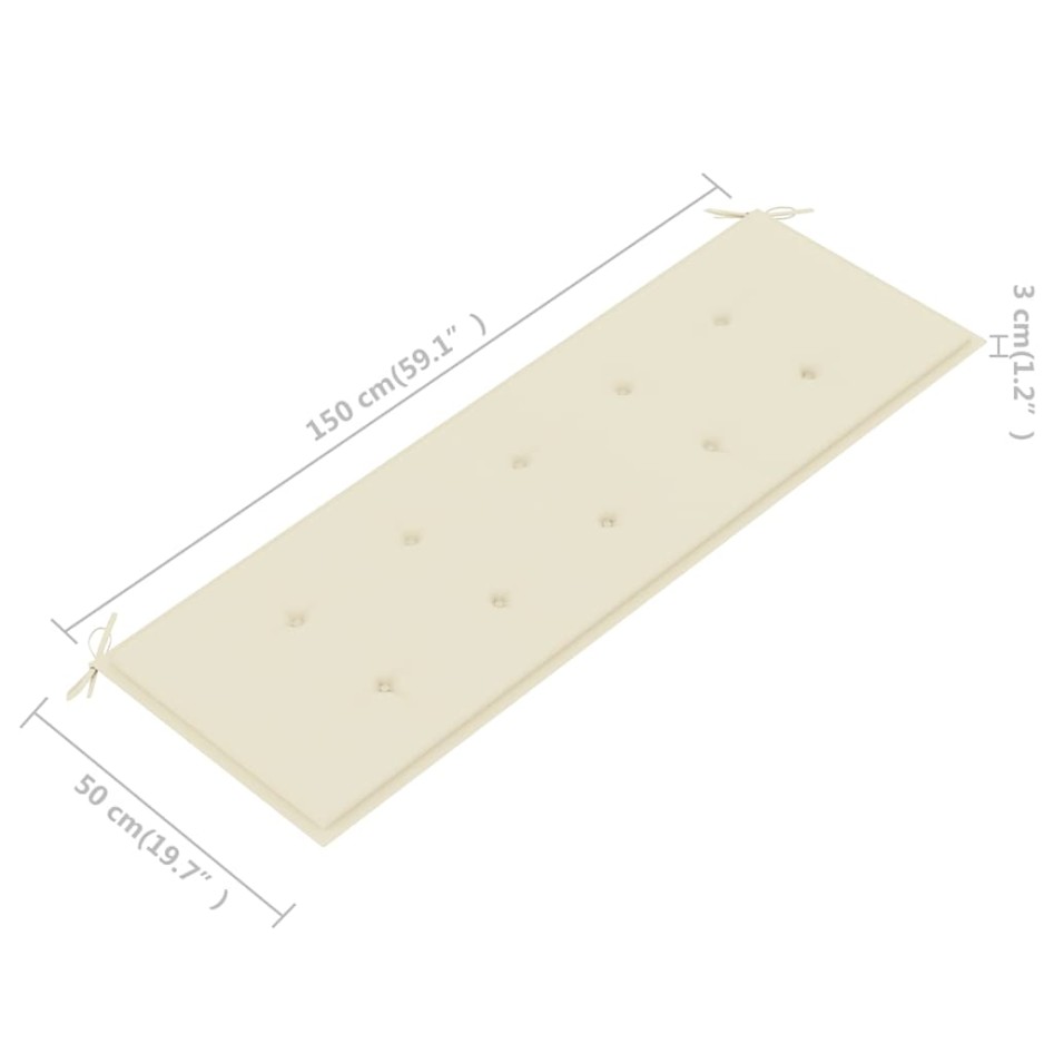 Banco de jardín 3 plazas y cojín madera maciza eucalipto 150