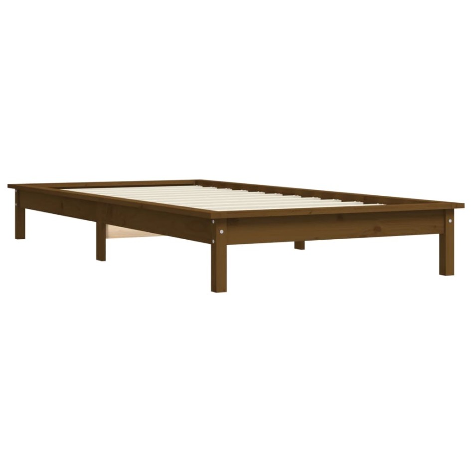 Estructura de cama madera maciza pino marrón miel 90x200