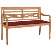 Banco Batavia madera maciza de teca con cojín color vino 120 cm