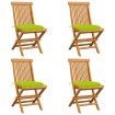 Sillas de jardín 4 uds con cojines verde brillante madera teca