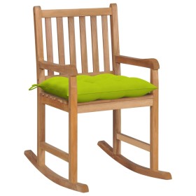 Silla mecedora de madera maciza teca con cojín verde