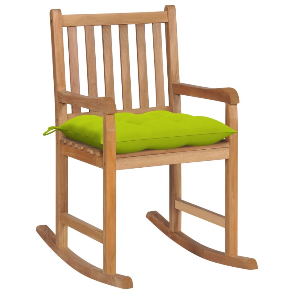 Silla mecedora de madera maciza teca con cojín verde