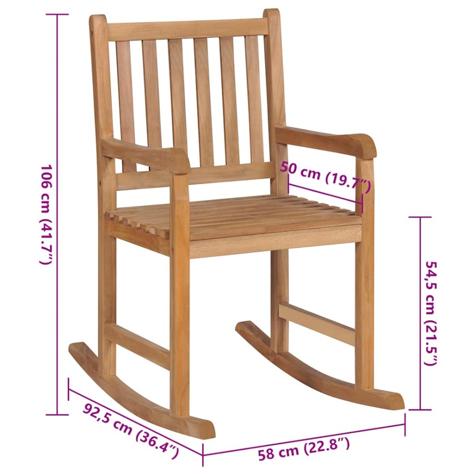 Silla mecedora de madera maciza teca con cojín gris