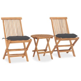 Set comedor de jardín plegable 3 piezas madera de teca