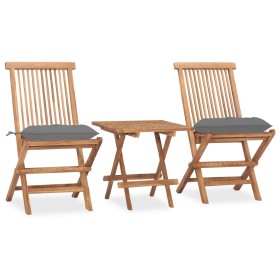 Set comedor de jardín plegable 3 piezas madera de teca