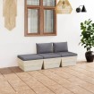 Muebles de jardín de palets 3 pzas y cojines madera de abeto